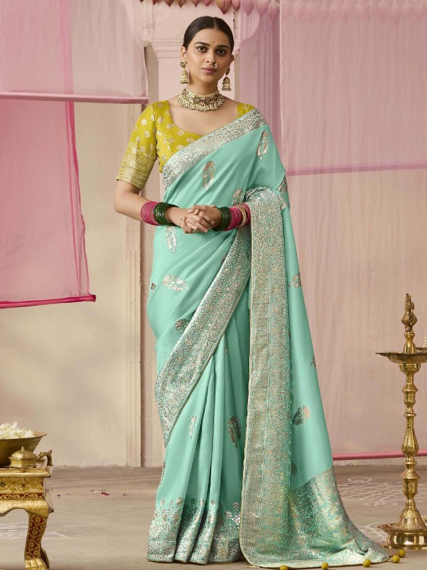 Light Aqua Dola Viscose Silk Saree